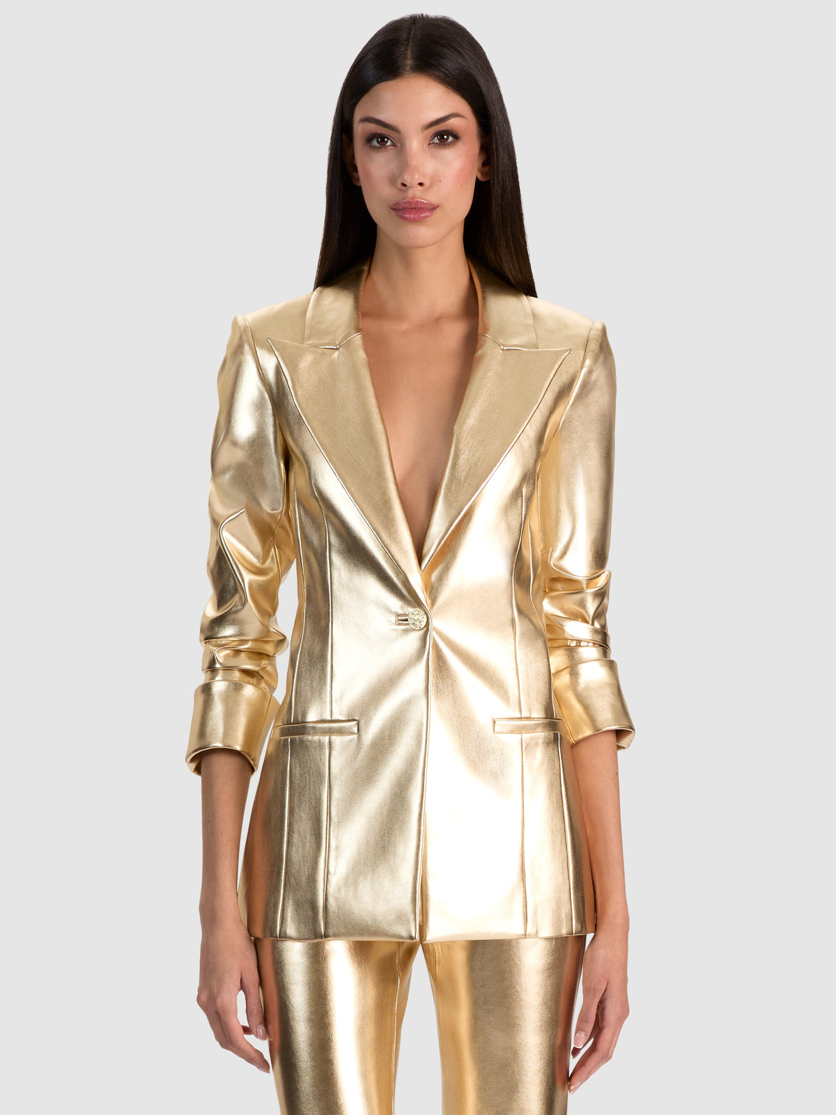 BURNS VGN LTHR FITTED ROLL CUFF BLAZER